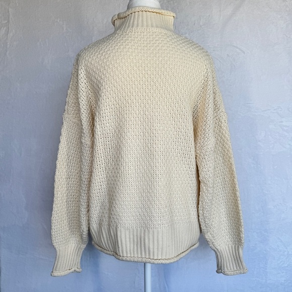 CHUNKY Cable Knit Rollneck Sweater S Cream Beige Drop Shoulder Neutral Casual - Picture 6 of 14